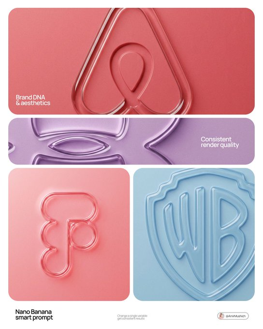 Nano Banana 2 supports 3D glass logo prompts with single-variable brand swaps