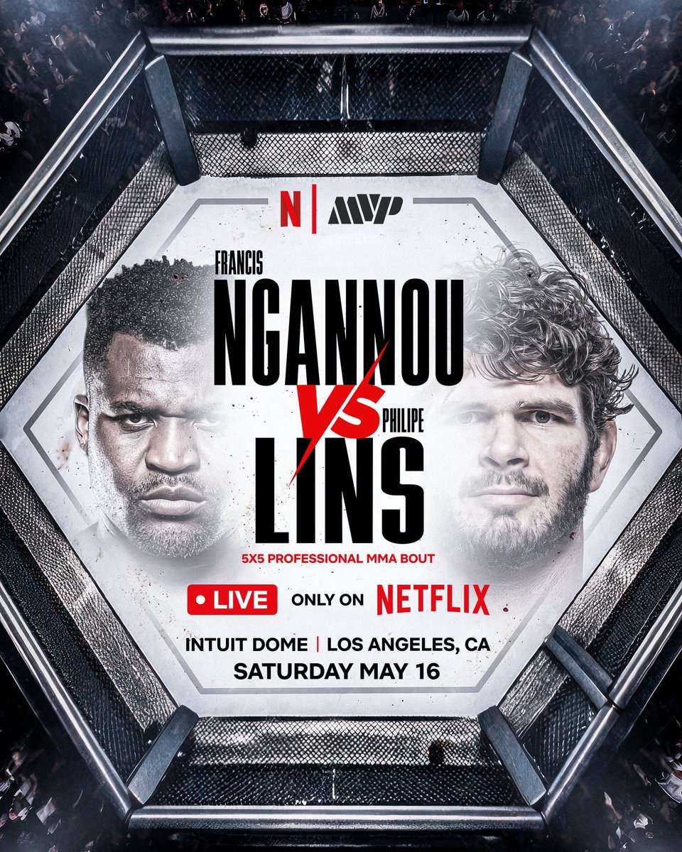 FightsMemory's tweet photo. ガヌー、約1年半ぶりのMMAマッチへ！

5/16（現地時間）Netflix独占配信
ラウジー×カラーノ アンダーカード

フランシス・ガヌーvs.フィリペ・リンス https://t.co/4vvBp3Wf7X