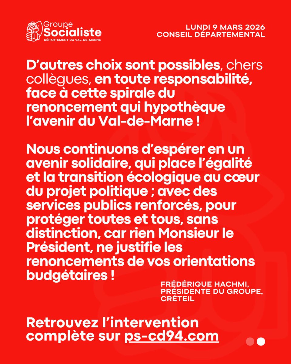 PSCD94's tweet photo. Frédérique Hachmi, présidente du groupe #socialiste, est intervenue pour dénoncer les orientations budgétaires du #ValDeMarne présentées par la majorité départementale !

Retrouvez son intervention complète ici 👉 https://t.co/29laNq2wcQ https://t.co/A5u7Z6vHxw