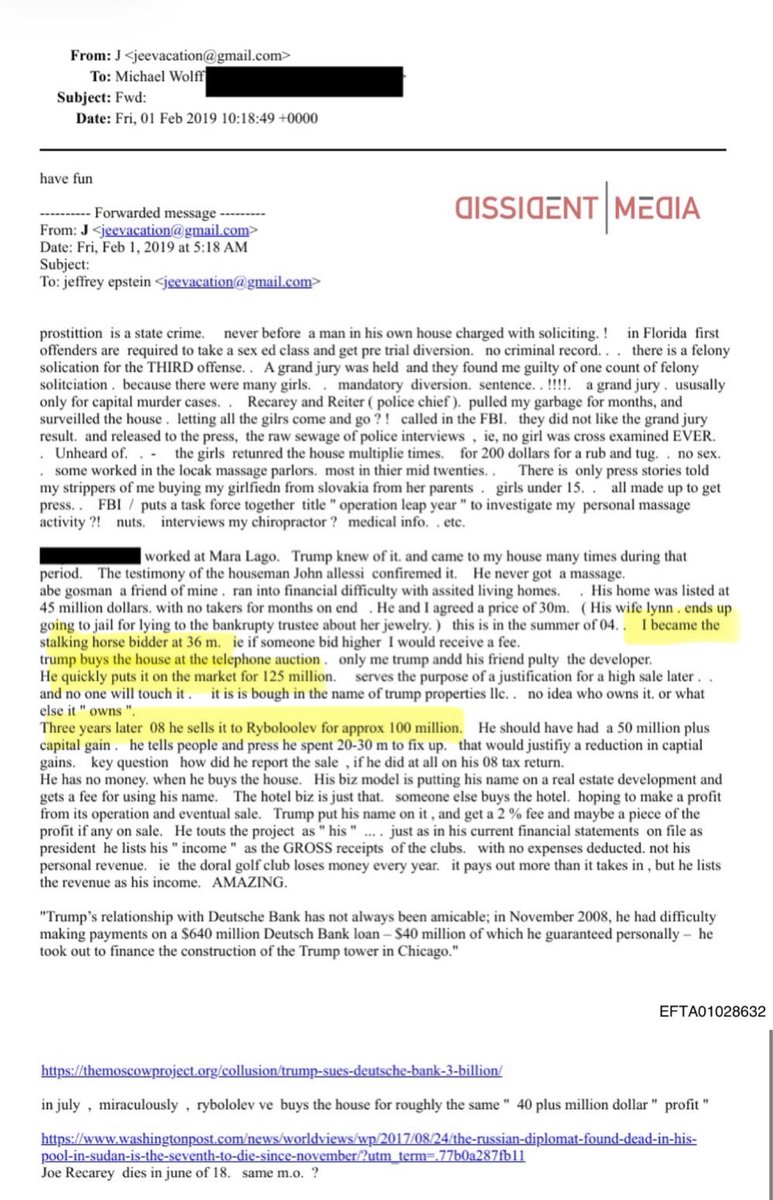 Epstein file claiming the Kremlin funneled over one hundred million dollars to Trump via Florida real estate.