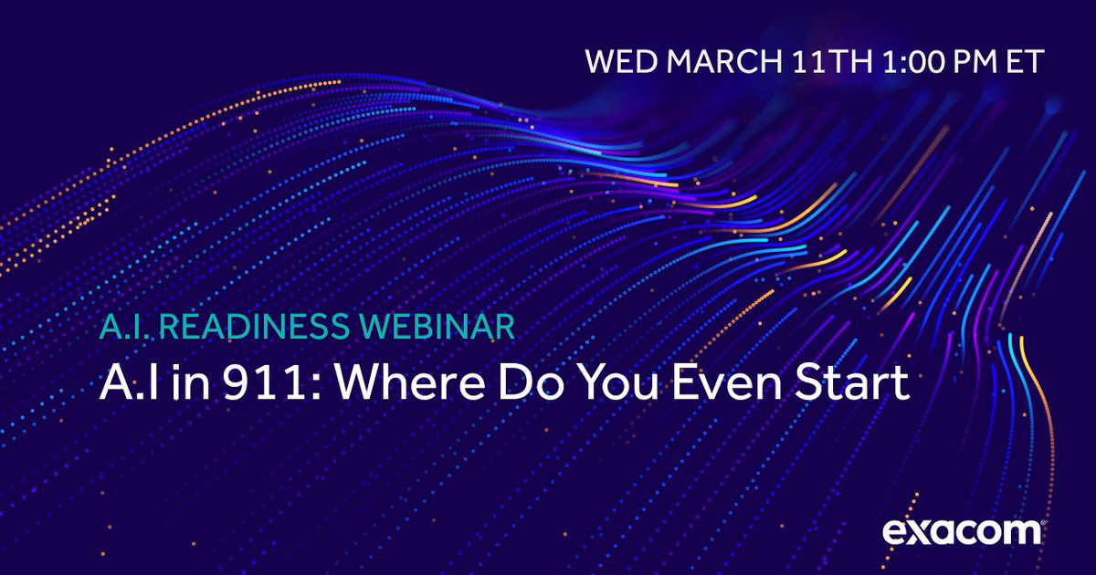 exacominc's tweet photo. Something we hear from 911 admins: "We know AI is coming. We just don't know how to evaluate it, or who to trust."

That's exactly what we will address on 3/11 in our free webinar. We will walk through a practical, nine-step framework for AI readiness https://t.co/S0SpeC1Nbf https://t.co/8HHNkoyHGP