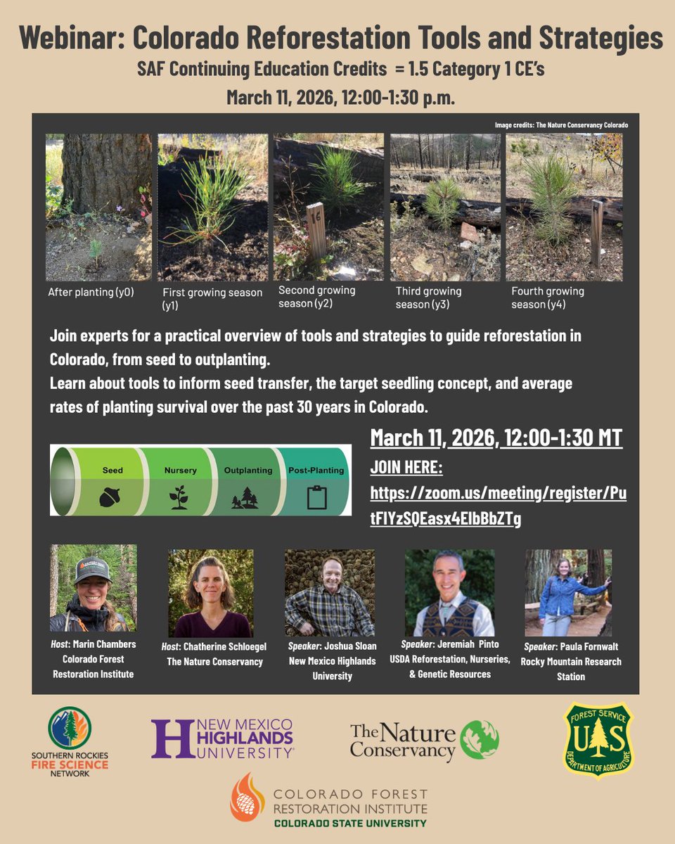 SRfirescience's tweet photo. Webinar: Colorado Reforestation Tools and Strategies!! 
SAF Continuing Education Credits!!
- https://t.co/Hct94JUAsC https://t.co/tzetN2FZzv