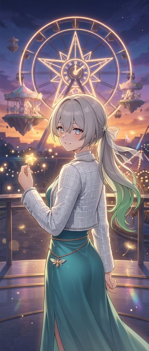 あっ、開拓者さん、早く早く！観覧車に乗る前に、この星のステッキと一緒に写真を撮ってくれないかな？
⋆ ✩ ⋆ ┄ ⋆ ✩ ⋆ ┄ ⋆ ✩ ⋆ ┄ ⋆ ✩ ⋆ ホタル/Firefly
Ah, Trailblazer, hurry up! Could you take a picture of me with this star wand before we get on the Ferris wheel?