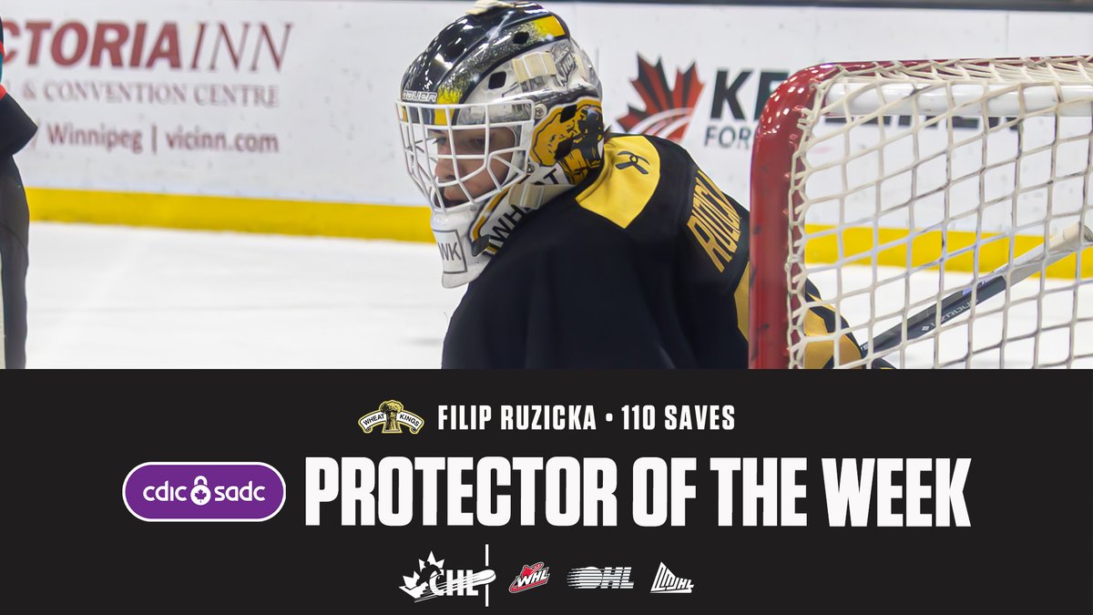 CHLHockey's tweet photo. With 110 saves, the @bdnwheatkings' Filip Ruzicka is this week's #CHLProtectoroftheWeek presented by @CDIC_CA! https://t.co/YU69WyaKmS