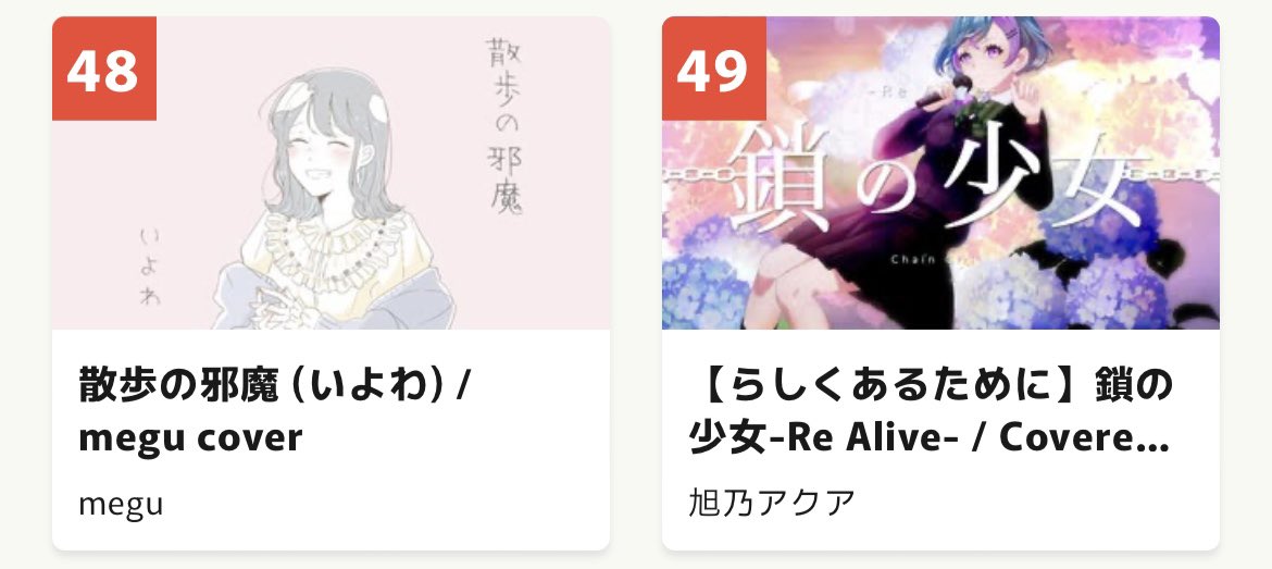 【#歌コレ2026春】TOP100部門
48位をいただきました！すごい

聴いてくれた方 応援してくれた方 作品に携わっていただいた方 本家さま ひとりひとりのおかげです 

日頃から愛をくれる方も通りすがりの方も密かに見てたよって方もありがとう 今後とも地に足をつけ歌い続けます