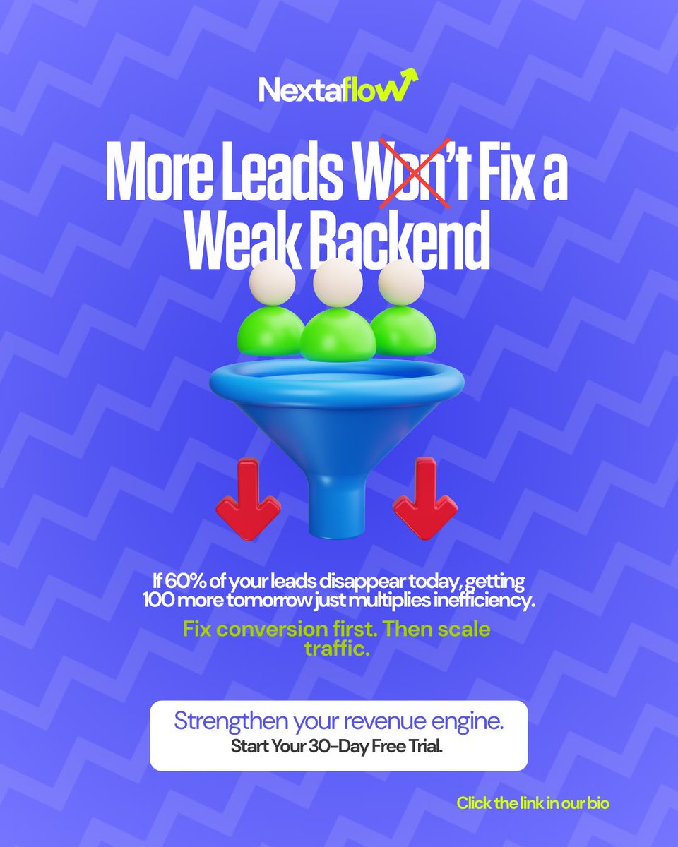edoubleoneinc's tweet photo. If 60% of your leads disappear today, more traffic won’t fix the problem.

Growth comes from faster follow-ups, smarter automation, and systems that convert.

Fix conversion first. Then scale.

Start your 30-day free trial. 🚀
Comment SYSTEM and a link will be sent to you. https://t.co/iORecOxISw