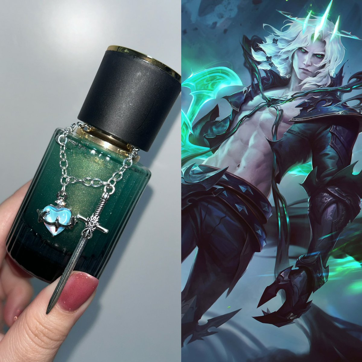 I recently commissioned a custom perfume inspired by Viego.

I actually have zero knowledge about perfumes, so I just briefed the maker using his character and a bit of his lore. My main request was to capture that specific blend of "rotting sorrow" and "insane, obsessive love"
