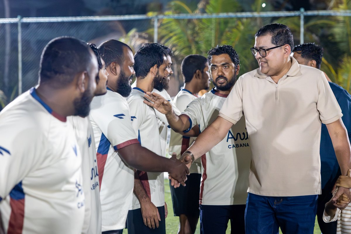 ImmigrationMV's tweet photo. The Controller General of Immigration, CP (Retd) Ahmed Faseeh, and Deputy Controller Ahmed Ashfan attended the Airports TriCup 2026, organized annually by the Airport Division during Ramadan, which concluded last night. The tournament was won by the Seaport Division after a compelling match against Airport Batch A, which ended in a penalty shootout.