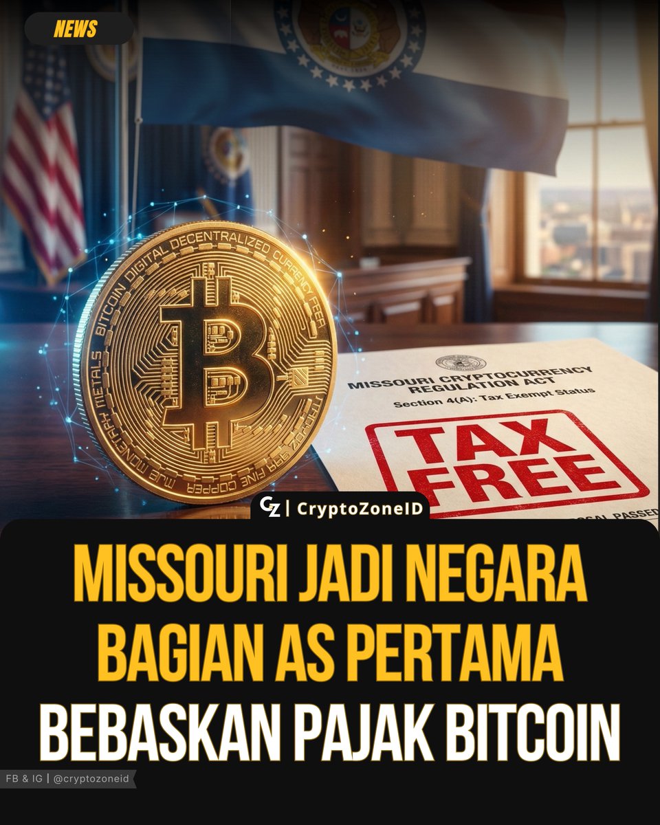 CryptoZonelD's tweet photo. Missouri menjadi negara bagian pertama AS yang menghapus pajak capital gain Bitcoin melalui House Bill 594. Mulai 1 Januari 2025, investor bisa mengklaim potongan pajak 100% untuk aset digital, langkah yang berpotensi menarik investasi dan startup kripto. https://t.co/0A8x0FzCqc