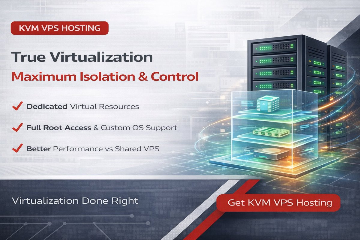 HostingSourceX's tweet photo. True virtualization with better isolation and control. KVM VPS provides dedicated virtual resources and full root access, ideal for developers and scalable deployments.

https://t.co/yS5wCZ1k5d

#KVMVPS #VPSHosting #Virtualization #DeveloperHosting #HostingSource https://t.co/EAiH9xkhyP