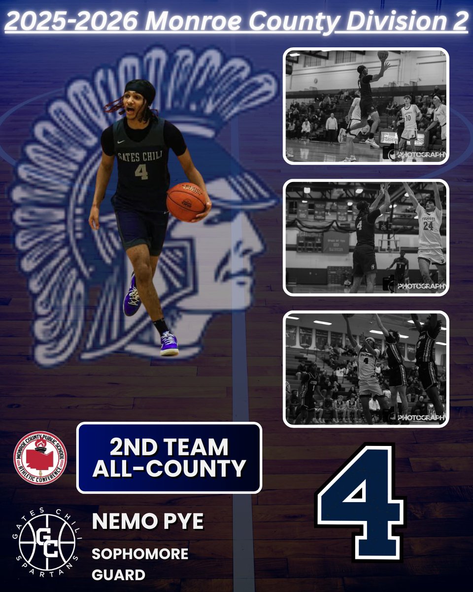 Congratulations to Sophomore Guard, Nehemiah P. on being named Second Team All-County for Monroe County Division 2.  #gcpride #bleedblue