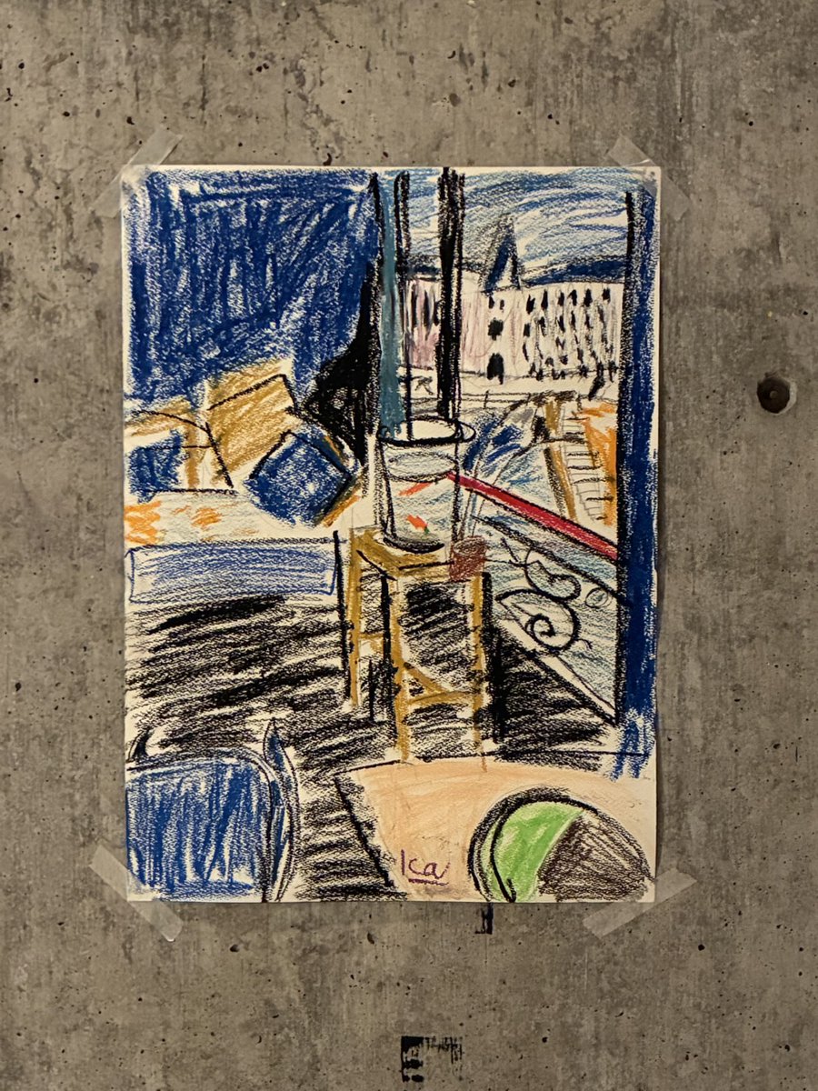 TERAMOTOkenichi's tweet photo. My son’s copy of Matisse (1914), drawn today — a quiet room looking out on a restless world, a small thought for peace. https://t.co/Uui2ejTD0X
