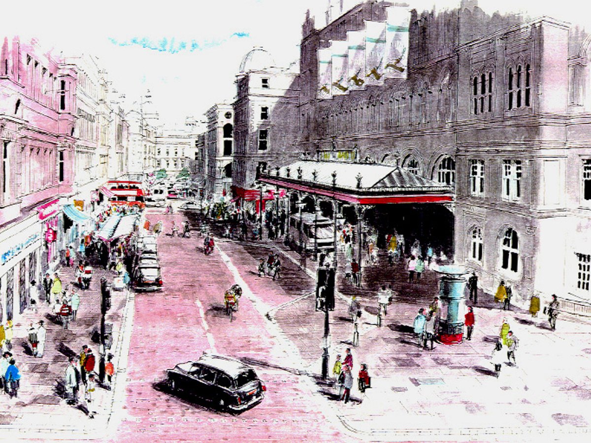 oakroyd's tweet photo. Sketch of #Glasgow Central Station and the site of the fire at #GordonStreet. Artist name unknown. https://t.co/WkiIEP05DY