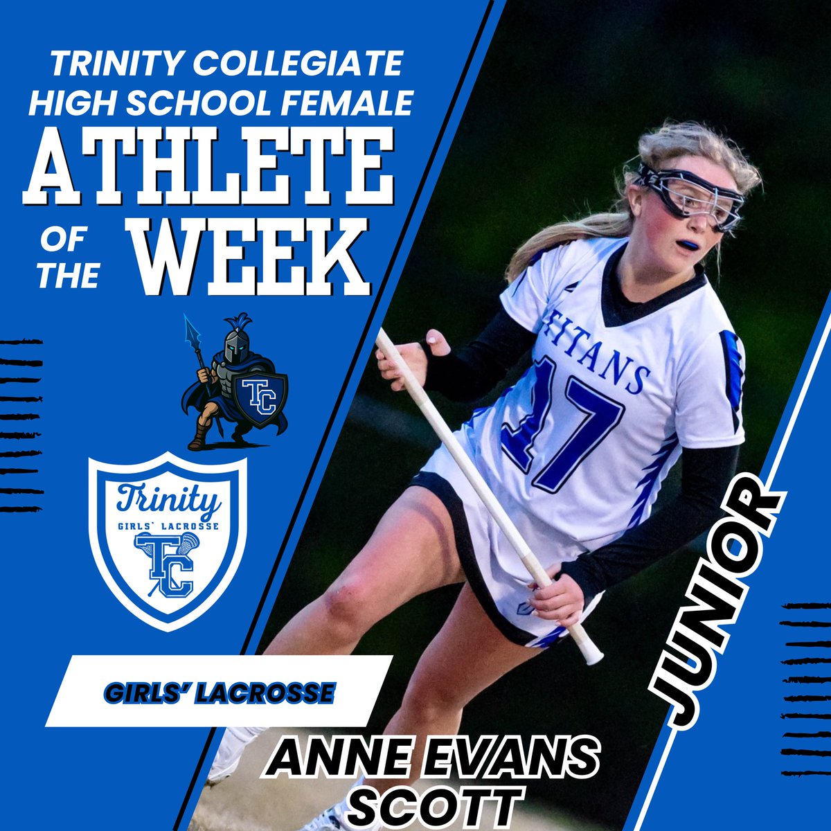 titans_tcs's tweet photo. Congrats to our athletes of the week!

HS Girls’: Jr. 🥍 Midfielder Anne Evans scored 6 goals and had 2 assists to lead the Titans this week.

HS Boys’: Jr. ⚾️ P Ross Meadows: 10 IP, 0 ERs, 19 Ks in a 2-0 week for the Titans. https://t.co/fIB1qj5VVt