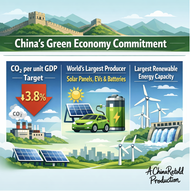 Charles16Ho's tweet photo. China isn't just talking about green growth — it's building it. CO₂ intensity down 3.8% targeted for 2026, on top of being the world's clean energy factory. 🌍 https://t.co/ghcOXF2a3U