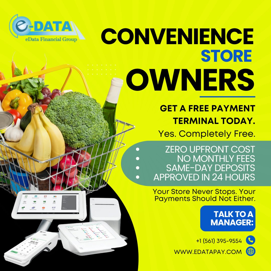 Great news for every convenience store owner reading this.
Your store is open early. Your store closes late. Sometimes it never closes at all. Hundreds of customers come through every single day. Your payment setup needs to be just as reliable as you are.
eDataPay gives conven...