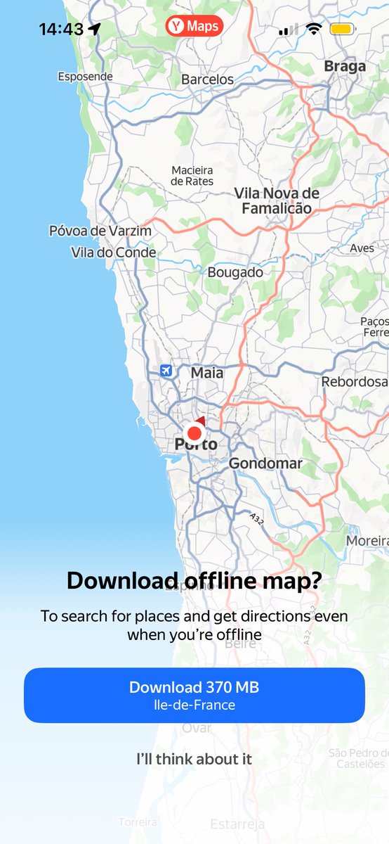 In today’s news Yandex.Maps locates me in France.
I wish.