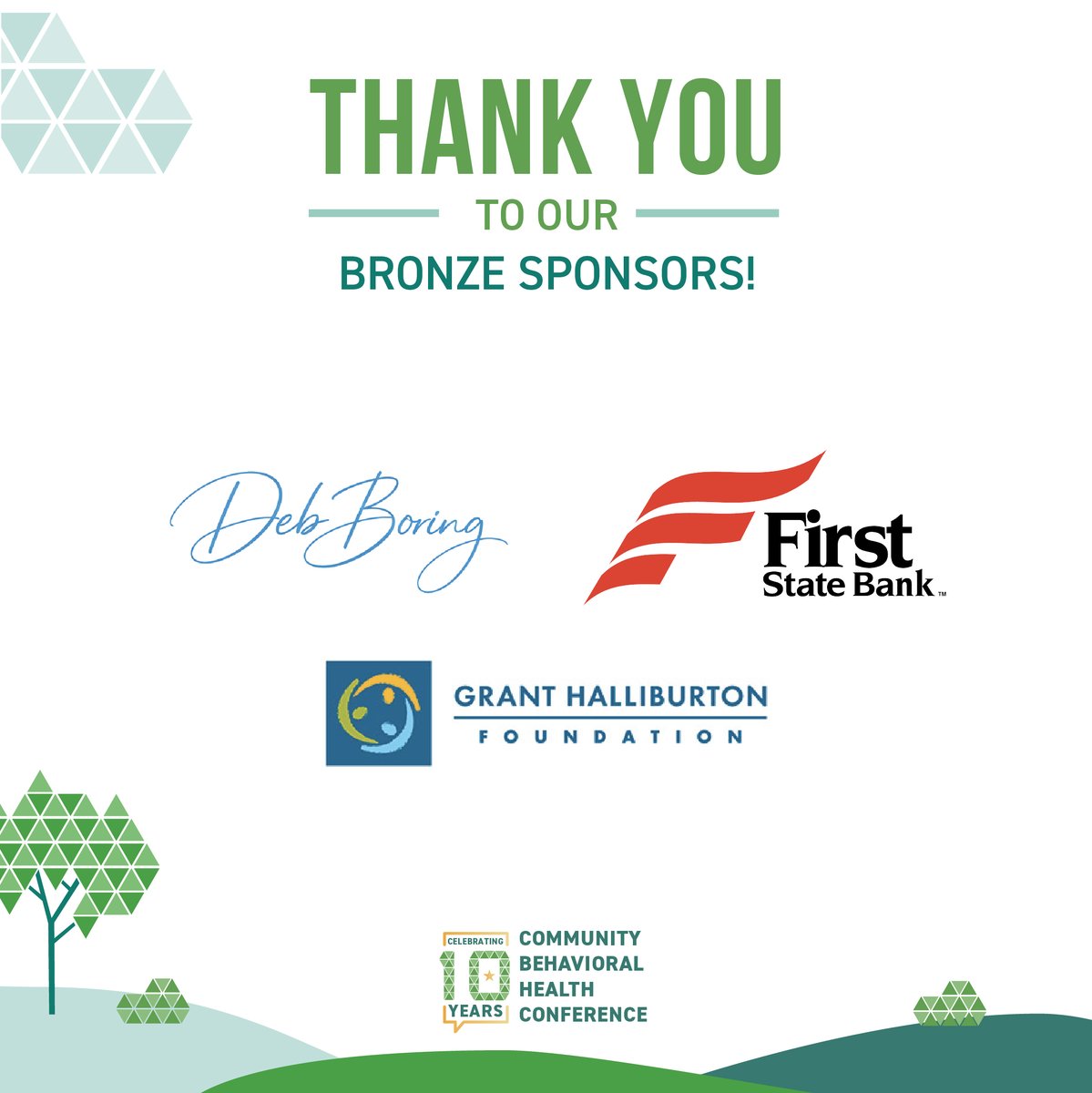 A special thanks to our Bronze Sponsors,  Deb Boring, <a href="/fsbtexas/">First State Bank</a>  and the <a href="/GHFoundation/">Grant Halliburton Foundation</a>, for being a part of making the 10th Annual Community Behavioral Conference possible!  Get your ticket today at shorturl.at/cJRNS
#CBHC2026 #CommunityBehavioralHealth #InformUpliftEmpower