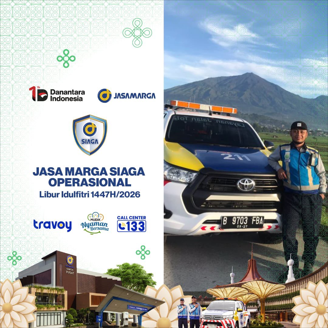 AdityaRP23's tweet photo. Mari bersama wujudkan “Mudik Nyaman Bersama” dengan semangat Melayani Sepenuh Hati untuk menghadirkan pelayanan terbaik di jalan tol agar perjalanan menuju kampung halaman menjadi penuh arti.
#NyamanBersama
#SiagaLayaniSepenuhHati
#JasaMargaSiaga2026
#DanantaraIndonesia https://t.co/yBhRzN5Nbc