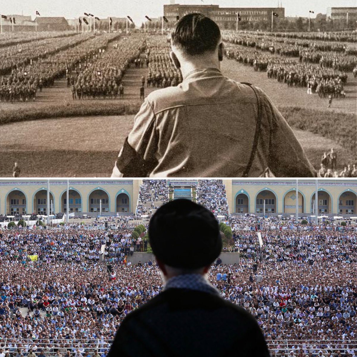 Adolf Hitler: “We will annihilate the Jewish race in Europe”

Ayatollah Khamenei: “God willing, we will destroy Israel”

Hitler killed 6,000,000 Jews in Europe.

Khamenei sought to kill 7,000,000 in Israel. Not to mention the calls of “Death to America” too.

Now both are dead.