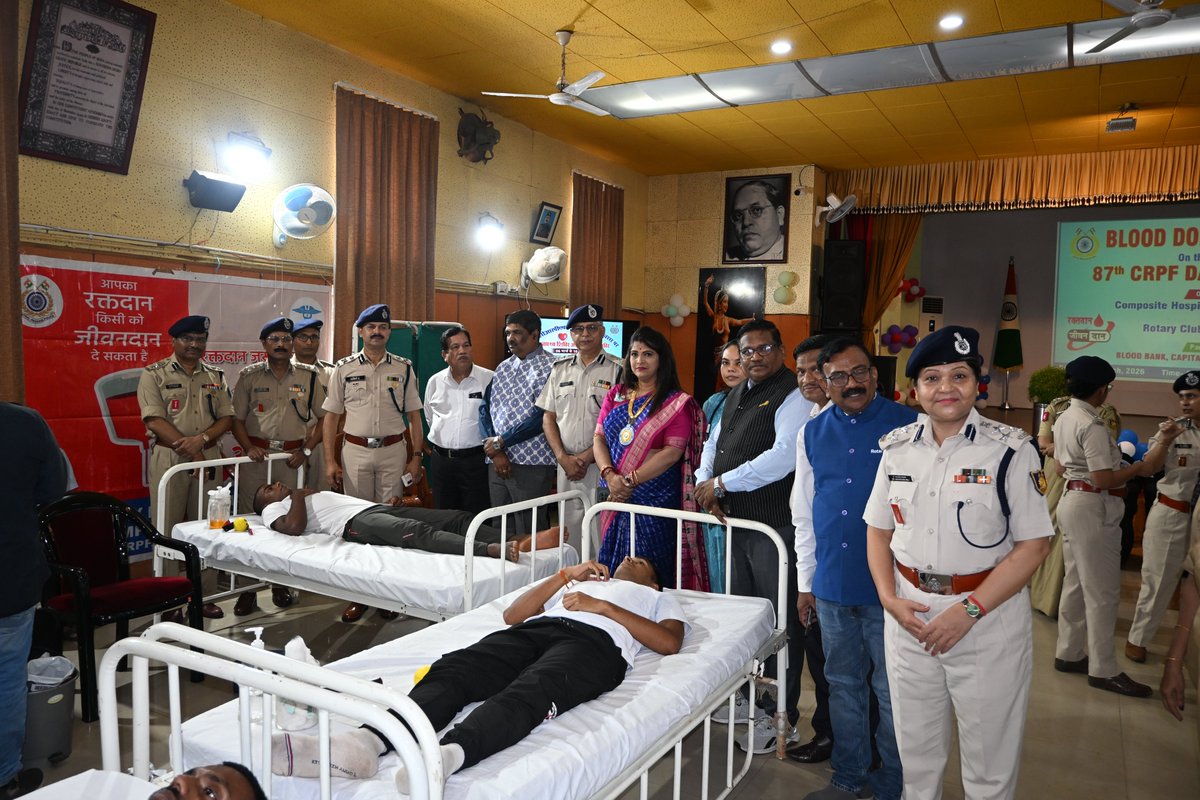 BbsrCh's tweet photo. Mega voluntary blood donation camp has been organised on 9.3.2026 in recreation room of GC BBSR in collaboration with #Rotaryclub and #CapitalSuperspecialtyMedicalCollegehospital. 56 CRPF personnel donated blood voluntarily, Occasion was graced by IGP Odisha sector &amp; DIG GC BBSR https://t.co/U3GT5YcWJ4