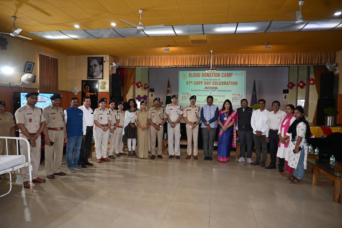 BbsrCh's tweet photo. Mega voluntary blood donation camp has been organised on 9.3.2026 in recreation room of GC BBSR in collaboration with #Rotaryclub and #CapitalSuperspecialtyMedicalCollegehospital. 56 CRPF personnel donated blood voluntarily, Occasion was graced by IGP Odisha sector &amp; DIG GC BBSR https://t.co/U3GT5YcWJ4