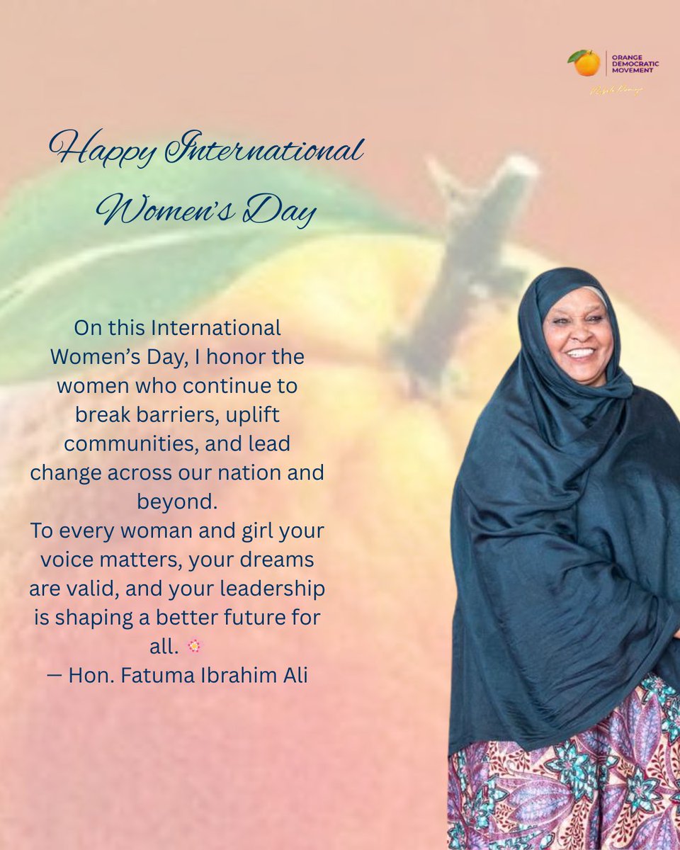 honFatumaIbra's tweet photo. Let us continue to support, empower, and invest in women and girls every day.

Happy #InternationalWomensDay. 🌸
Hon. Fatuma Ibrahim Ali

#IWD2026 #WomenLeadership #EmpowerWomen
