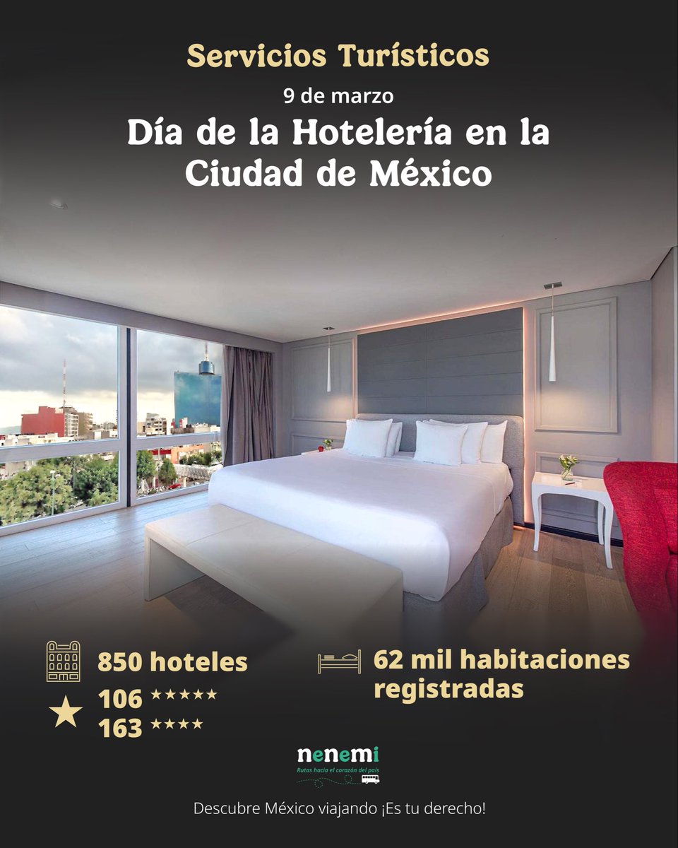 Hoy celebramos el Día de la Hotelería en la #CDMX . 🏨

Cada hotel abre la puerta a nuevas historias, descanso y experiencias para quienes deciden descubrir la ciudad. ✨

Desde Servicios Turísticos, seguimos impulsando el placer de viajar y conocer México. ✈️ 🧳

#nenemi