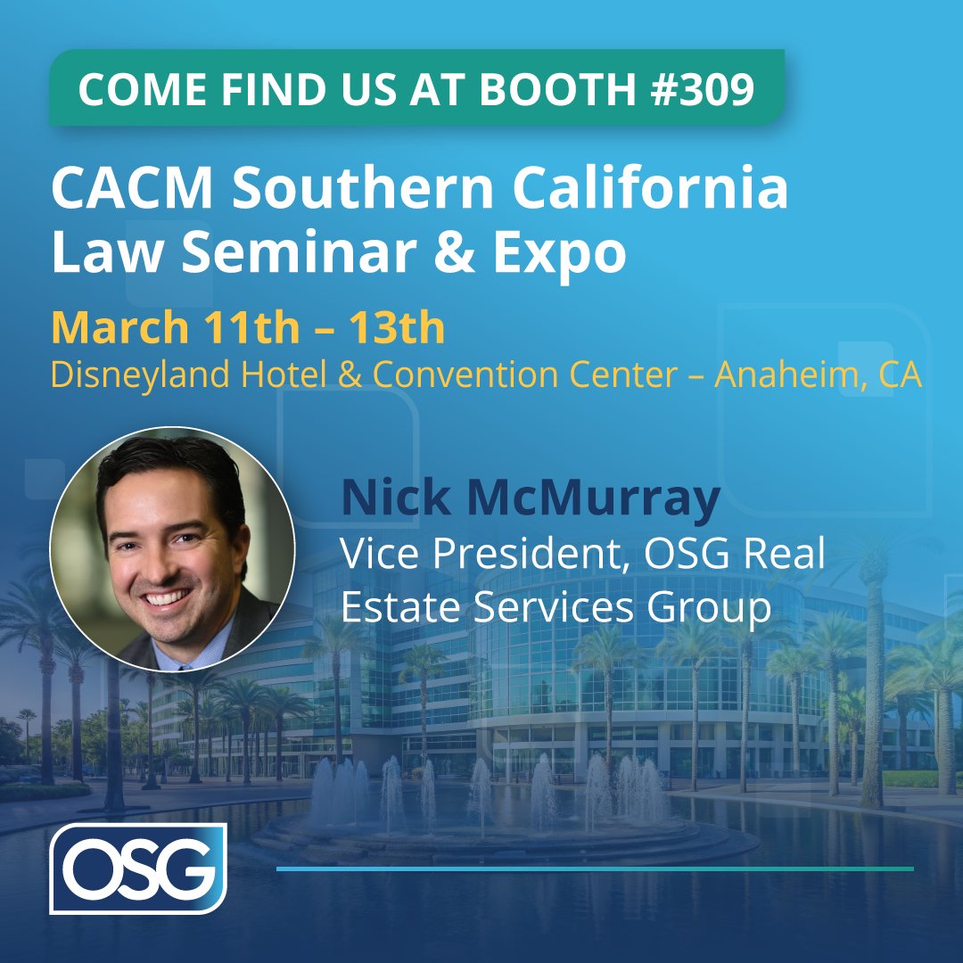 Join OSG this week at the CACM Southern California Law Seminar &amp; Expo!

📅 Mar 11–13
📍 Disneyland Hotel &amp; Convention Center – Anaheim, CA
📌 Booth #309

Stop by to meet Nick McMurray and see how OSG helps community management teams simplify resident communications.

#OSG #CACM
