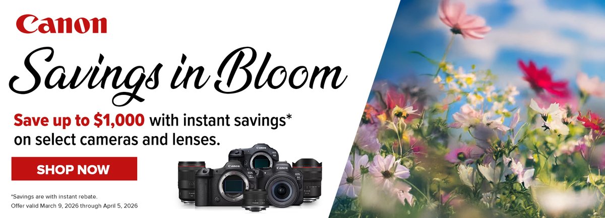 FotoCare's tweet photo. Daylight Saving Time is here and spring is right around the corner. 🌸📸 Save up to $1,000 on select @CanonUSA  cameras &amp; lenses during the Savings in Bloom promotion.

Available online &amp; in-store + ask about our trade-in / trade-up bonus. Shop Now: https://t.co/NB2HITBULl https://t.co/W8ohLxjtmx