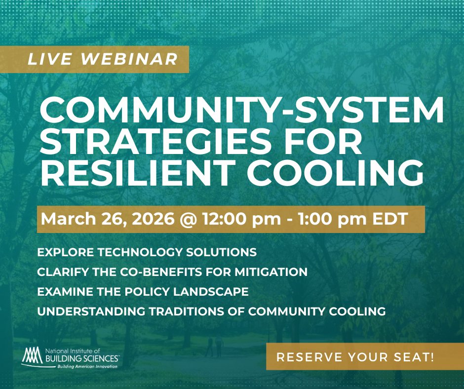 bldgsciences's tweet image. How can communities prepare for extreme heat while improving long-term energy reliability?

Join NIBS for a virtual discussion on community-scale cooling strategies.

📅 March 26
🕛 12:00–1:00 PM EDT

More:hubs.ly/Q045W9VD0

#EnergyInfrastructure #CommunityResilience
