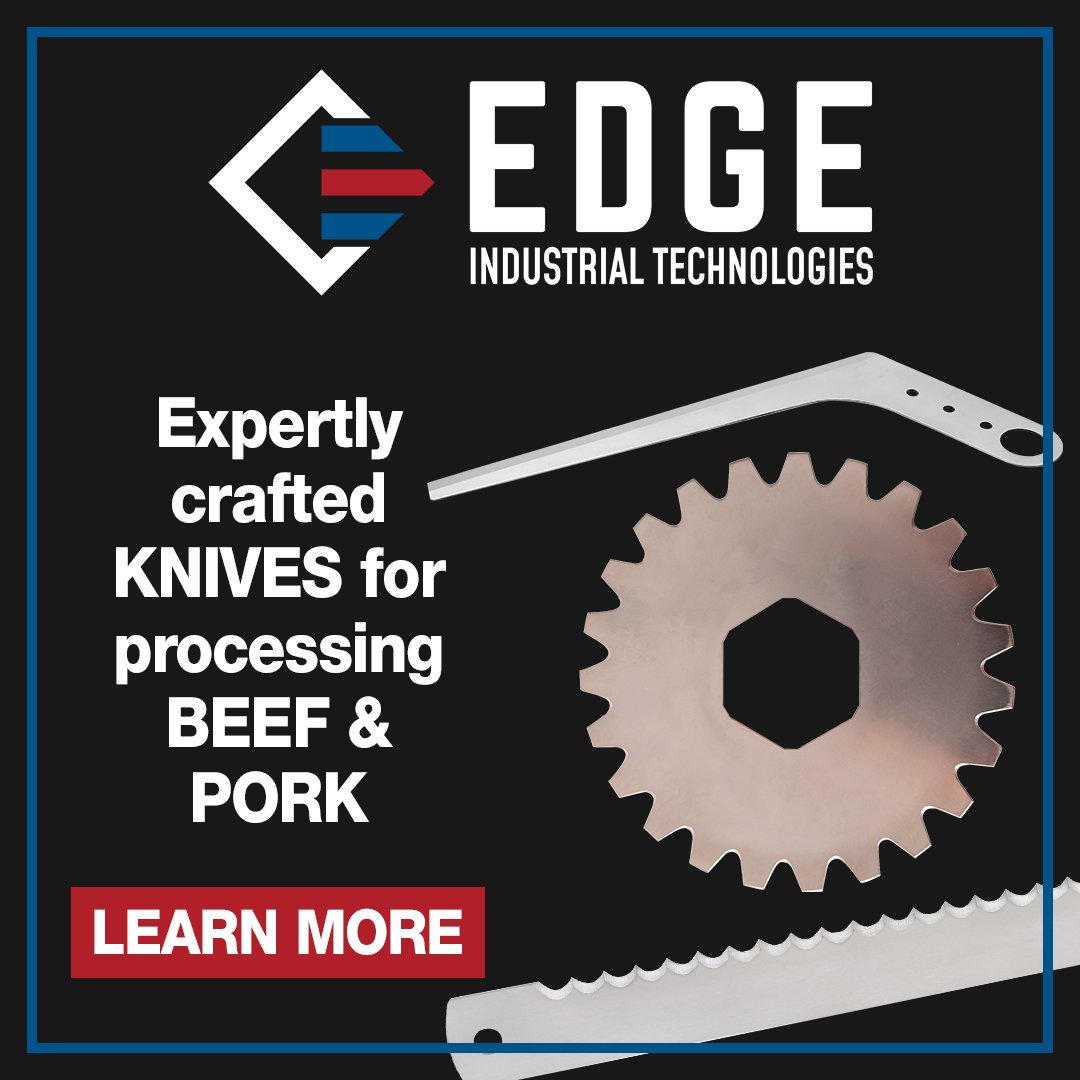 EDGEIndTech's tweet photo. At EDGE, we understand the demands of the beef and pork processing industry. That’s why our knives are precision-ground, highly polished, and engineered for optimal hygiene, durability, and performance.

From circular slicers to skinning and derinding blades, our solutions are tailored to meet your unique production needs. Whether you're slicing fresh, chilled, or frozen meats, or working with bone-in and dried products, EDGE knives deliver razor-sharp cuts, extended edge retention, and reduced downtime.

We also offer advanced coatings and customizations to tackle even the toughest processing applications. With EDGE, you get more than just knives—you get a trusted partner committed to innovation and quality.

Ready to elevate your meat processing operations? Let’s connect: https://t.co/R23IvSO0mT

#FoodProcessing #PrecisionEngineering #MeatProcessing