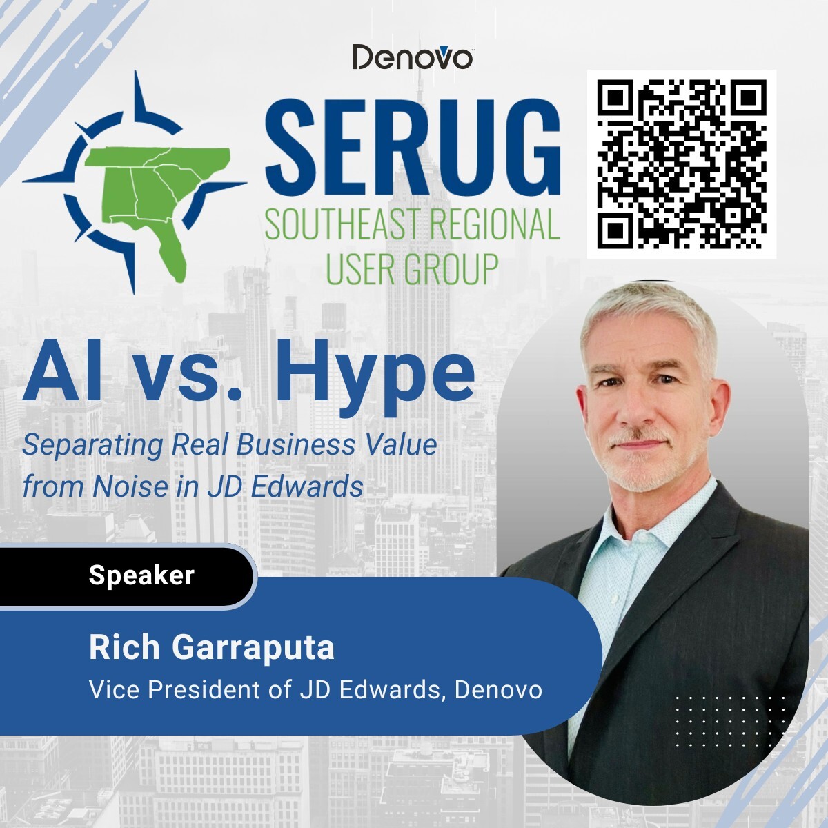We’re heading to SERUG Nashville | March 2026 🎸

🎤 AI vs. Hype: Separating Real Business Value from Noise in JD Edwards

📍 Nashville, TN
🔗 Register: hubs.ly/Q043GNSQ0

#SERUG #JDEdwards #EnterpriseAI #OracleCommunity