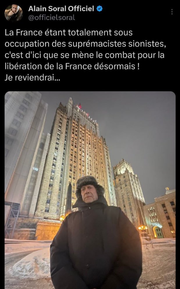 🇫🇷 Pour soutenir Alain SORAL en exil ! 🇷🇺
👉 givesendgo.com/soralalain 👈

Depuis le 26 février 2026, je suis devenu réfugié politique en Russie. Je suis actuellement poursuivi par la justice politique des régimes français et suisse.

De Russie je continue le combat et j'ai besoin