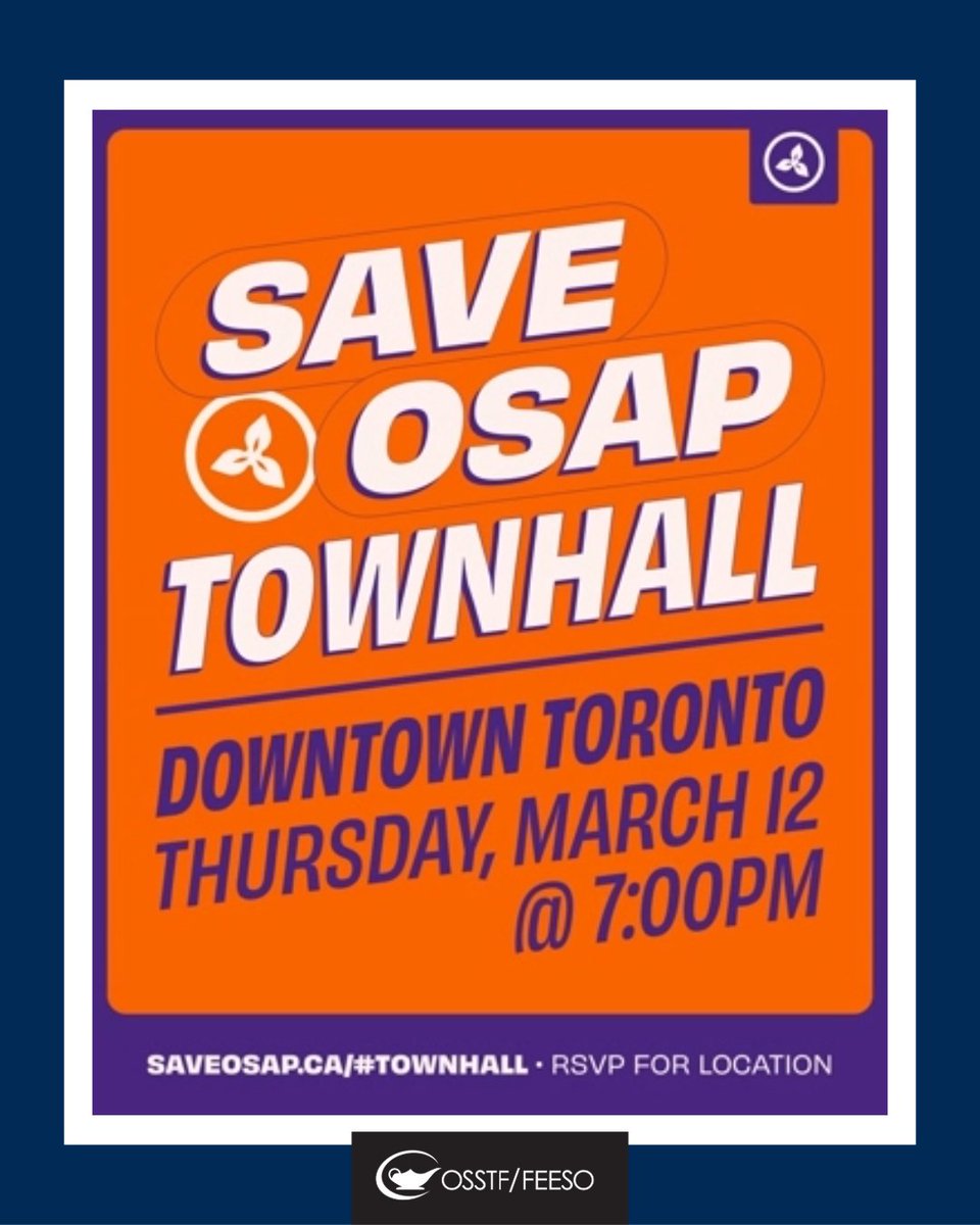 osstf's tweet photo. Cuts to OSAP mean more debt and fewer opportunities for students.
On March 12, the @OntarioNDP is hosting a #SaveOSAP Town Hall in downtown Toronto to bring students, organizers, and unions together to push back.
π Thursday, March 12
β° 7:00 PM
π Downtown Toronto, location provided after registration
Add your voice and be part of the fight to protect accessible education: https://t.co/8PCFKJmnd3
