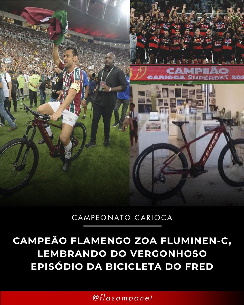 flasampanet's tweet photo. Flamengo provoca o Fluminense após título carioca
Após conquistar o tri carioca contra o Fluminense, o Flamengo provocou nas redes: “É tanta taça na nossa sala que não dá nem pra andar de bicicleta!”. O Rubro-Negro chegou ao 40º título.
#Flamengo #CRF #Cariocão #heptaTri https://t.co/m40Efet1xz