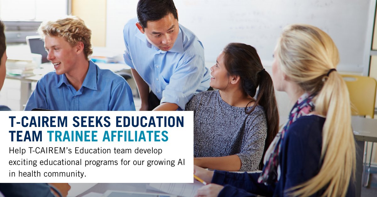UofT_TCAIREM's tweet photo. 🚨T-CAIREM seeks #Education Team Trainee Affiliates from the #UofT community!
💡 You'll help develop exciting #AI educational programs for our growing community.
🗓️ Apply by Mar. 22
🔗https://t.co/30M4HYxc36

#AIinHealthcare #MedEd #AIinMedicine #EducationalPrograms https://t.co/MH1mayjiiU
