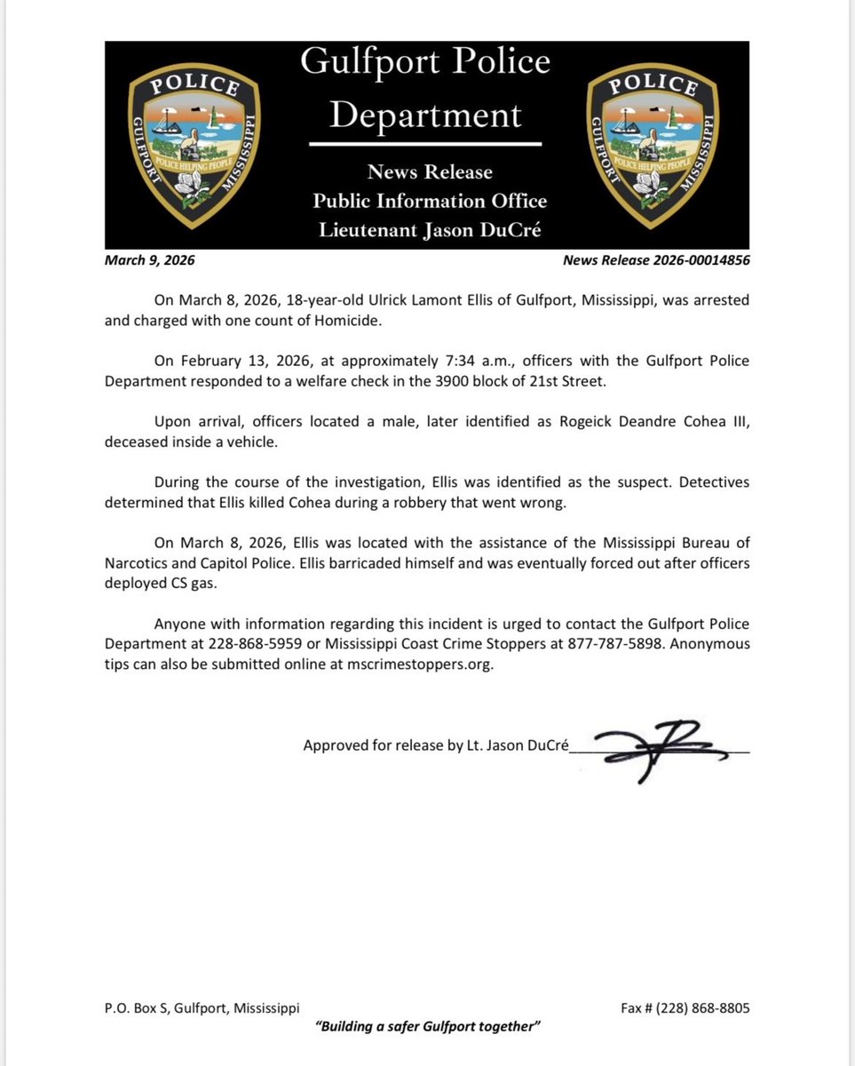 Gulfport Police Dept tweet media