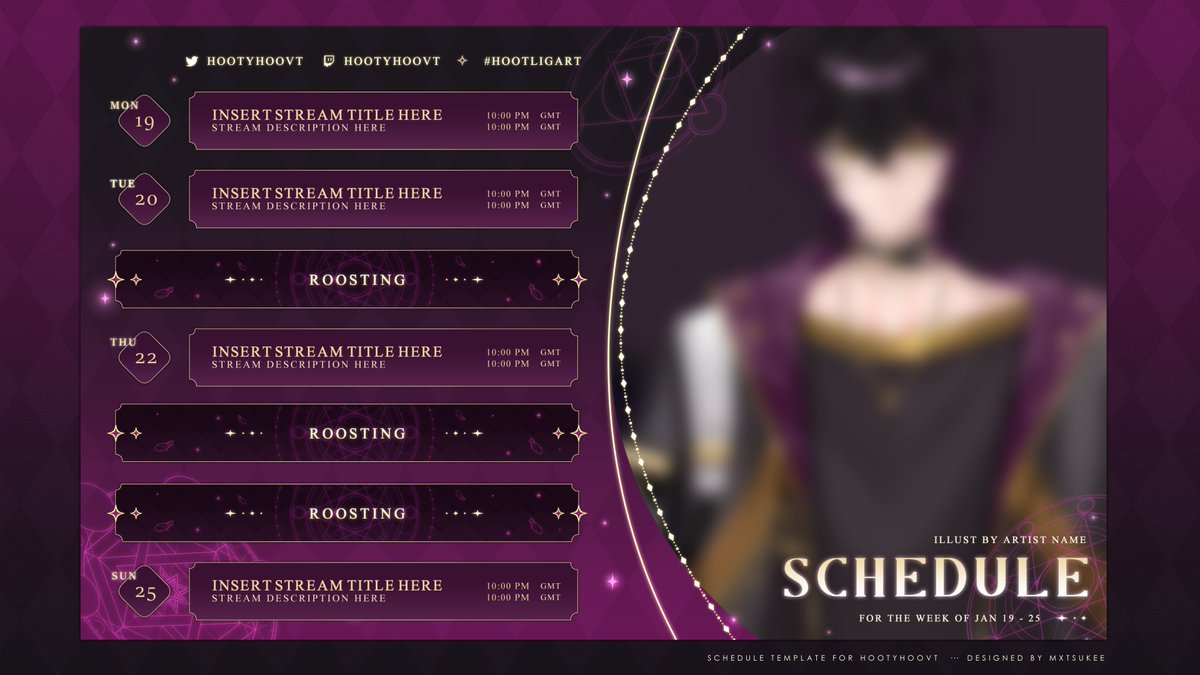 ✤ ⋯ Schedule Template for <a href="/HootyHooVT/">Hooty Hoo 🦉🌙</a> 
⤷ I love how clean I made this asset~ Thank you so much for trusting me with your schedule! It was such an honor! 🤍

♡ + ↻ are appreciated! #HootligART