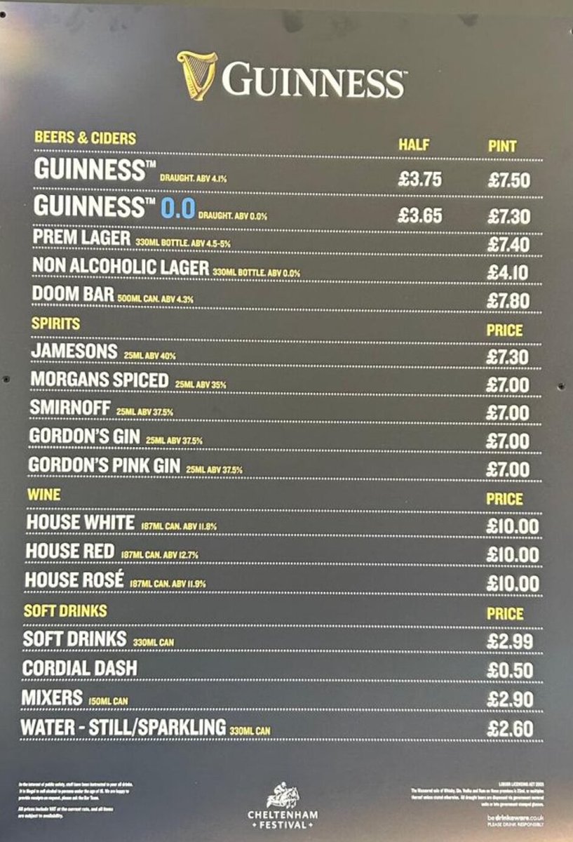 PintsO_Guinness's tweet image. Cheltenham reduced pint prices by 30p this year...