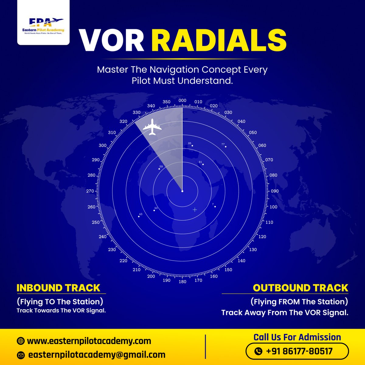 DipikaD53082215's tweet image. ✈️ Understanding VOR Radials is a key skill every pilot must master.
At Eastern Pilot Academy, we train future pilots to understand these essential navigation concepts with clarity and confidence.

📞+91 86177 80517
🌐easternpilotacademy.com
.
.
#easternpilotacademy #vorradials