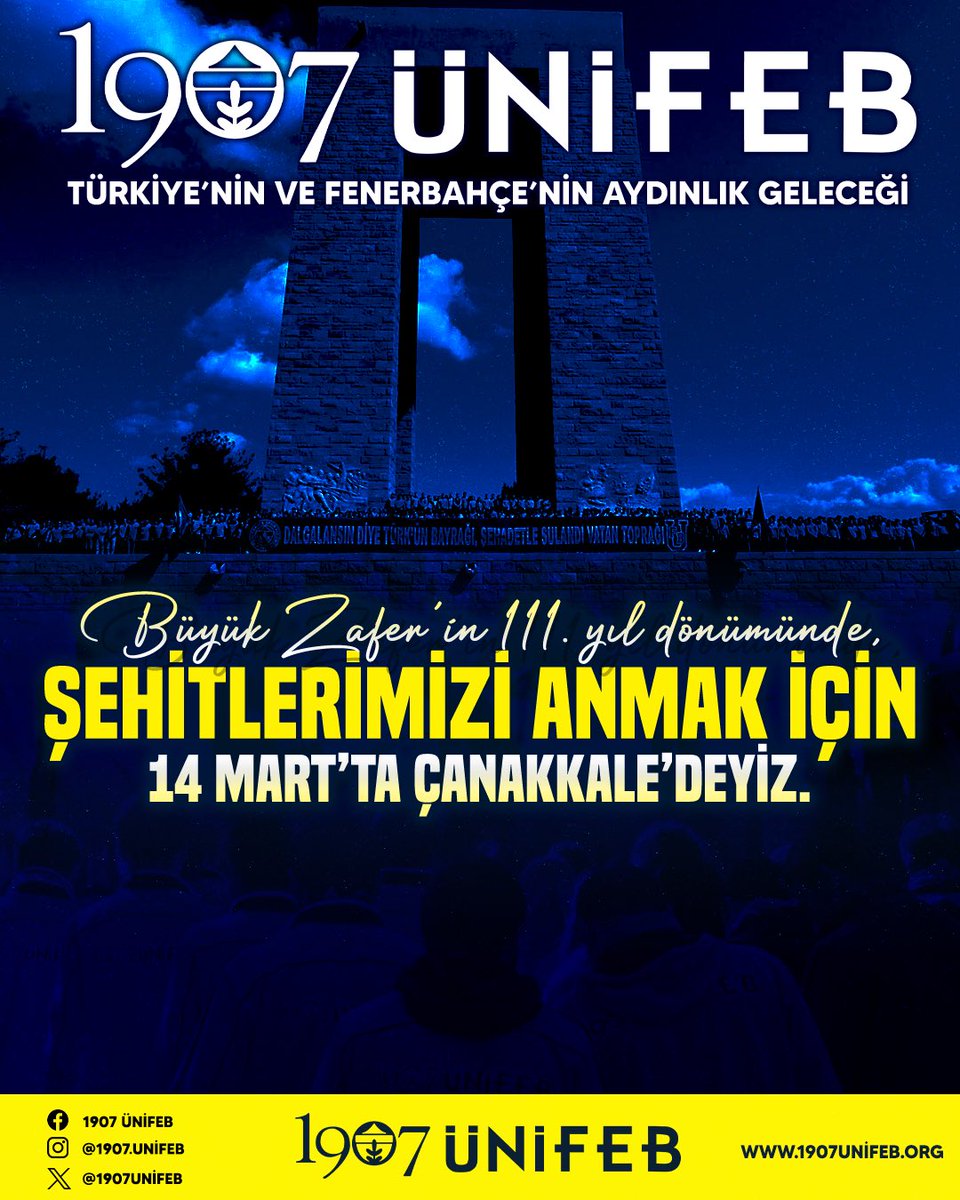 1907unifeb's tweet photo. 1907 ÜNİFEB olarak her yıl olduğu gibi bu yıl da yüreğimizde sonsuz bir gurur ve minnetle, 14 Mart günü şehitlerimizin huzuruna, Çanakkale’ye gidiyoruz! https://t.co/VwxZIUyXA4