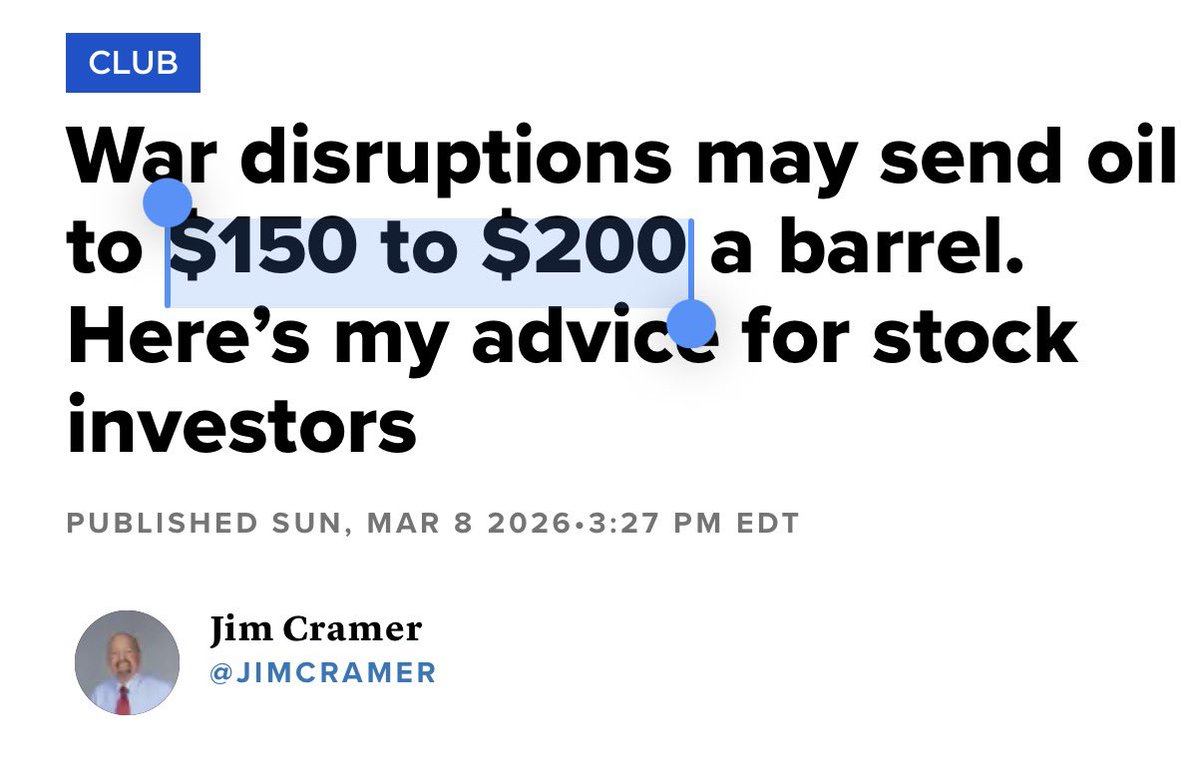 aleabitoreddit's tweet image. There’s only one certainty in life.

If Jim Cramer. Wallstreetbets. And retail doomposters on X.

All agree on one thing: 

Oil to 150-200 and a possible recession.

It’s wrong.

Crude Oil has since dropped 16% intraday from 116 to 98.