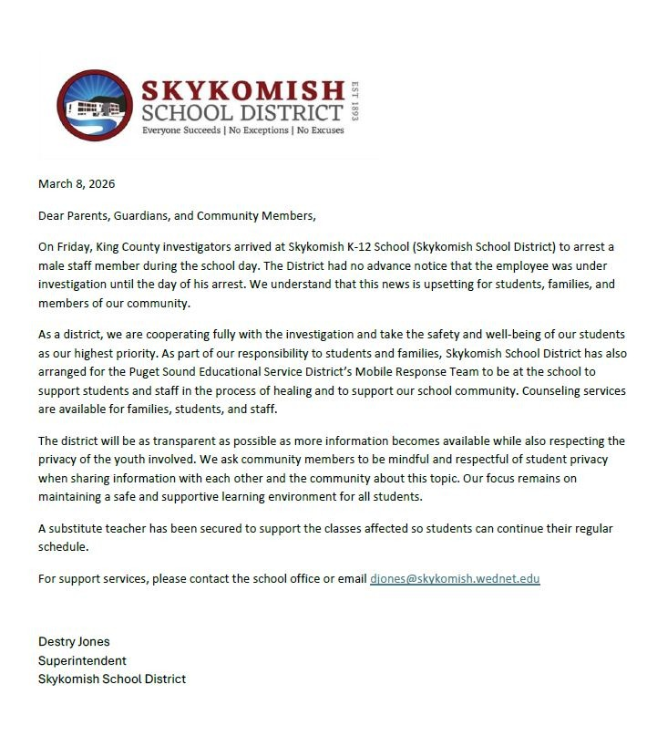 libsoftiktok's tweet photo. BREAKING: A male teacher at Skykomish School District in WA has been arrested for reportedly R*PING a female student for YEARS.

I’m told the teacher acted as the student's "trusted adult" as part of Washington state's SBIRT program, which has students share confidential info with teachers they don't disclose to parents.

A source tells me the girl was groomed and targeted for years through this school program.