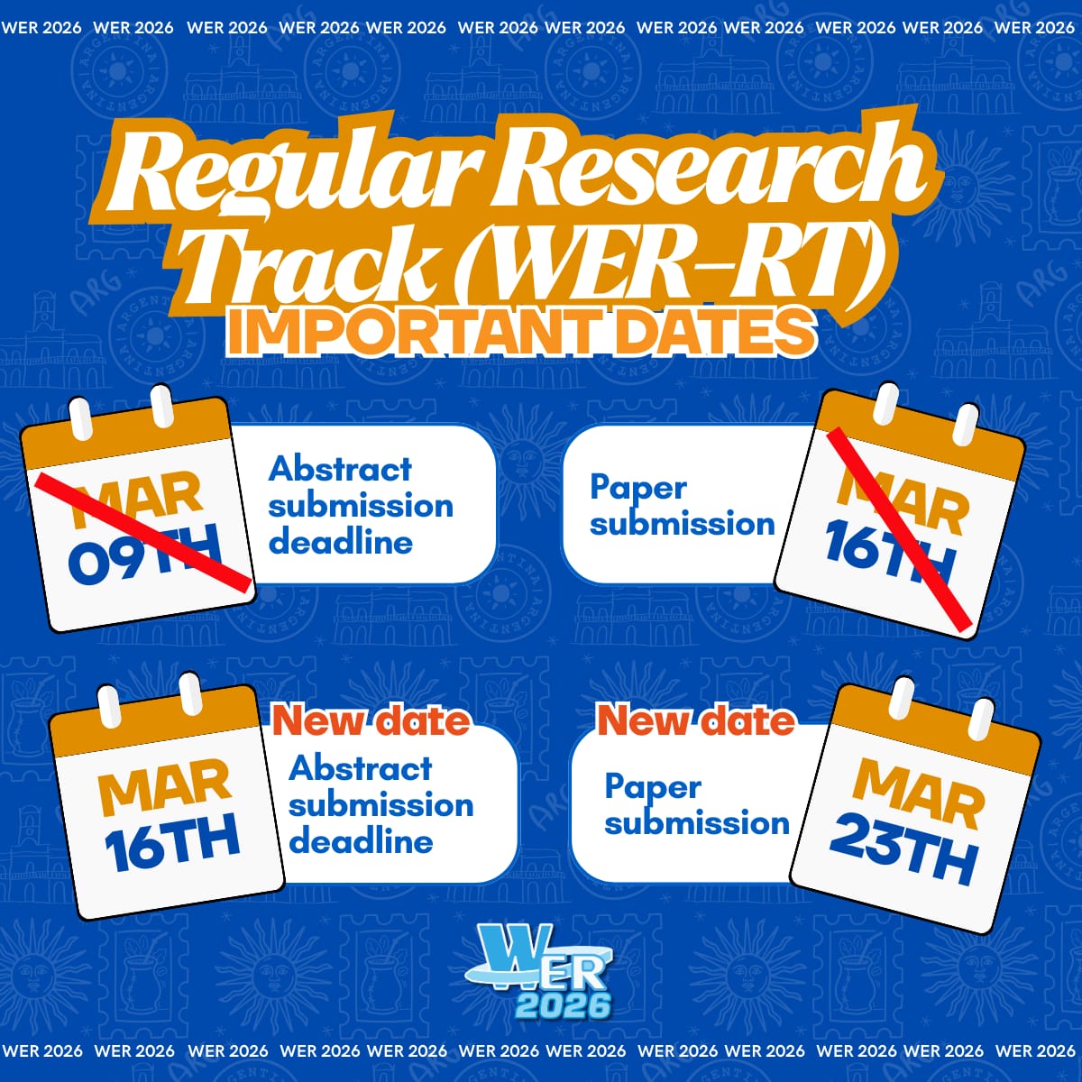WER_workshop's tweet photo. ⏰ Good news! The deadlines have been extended
If you are planning to submit to the WER 2026 – Regular Research Track, you now have more time
📌 New deadlines:
• Abstract: March 16th
• Full paper: March 23rd
Don’t miss the opportunity to share your research with the community! https://t.co/oWu2JqYMDH