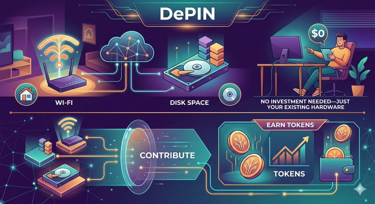 _darrenweb3's tweet photo. Want to enter #Web3 for free? 🔌 Check out #DePIN (#Decentralized Physical #Infrastructure). You can earn tokens by contributing your spare Wi-Fi or disk space. No #investment needed—just your existing #hardware. https://t.co/rMhggjkXEm