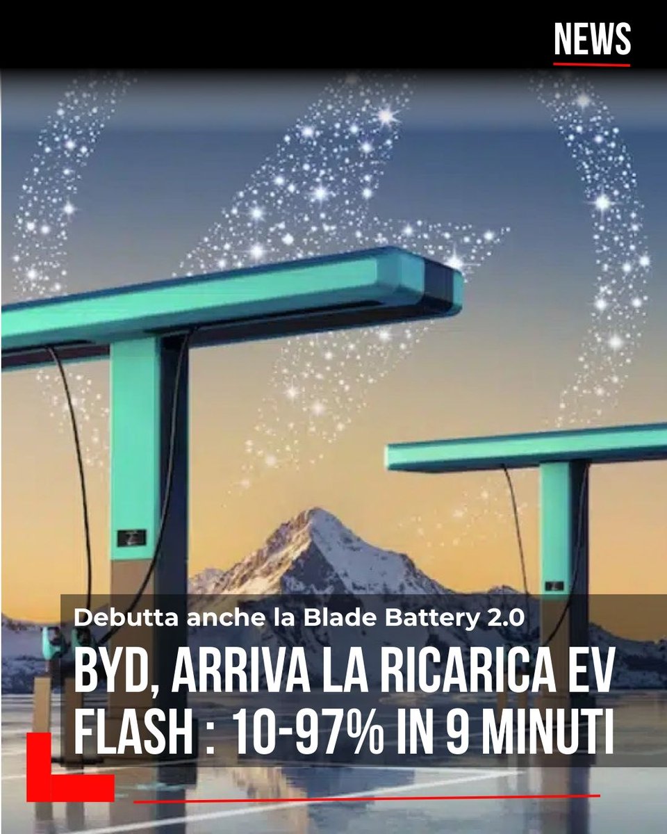 motorionline's tweet image. #BYD prepara il debutto europeo della nuova Blade Battery 2.0: architettura a 1000 V, autonomia fino a circa 800 km e ricarica ultra rapida con tecnologia Flash Charging (dal 10% al 97% in circa 9 minuti).

motorionline.com/byd-la-blade-b…

#Motorionline #charger #Autoelettriche