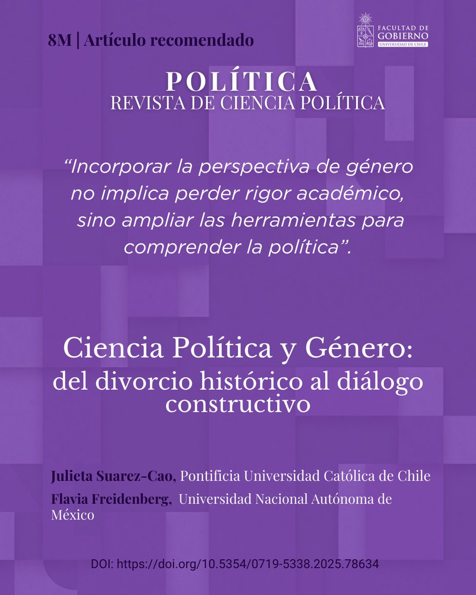 RevPolitica's tweet photo. #8M | Artículo recomendado

🟣Julieta Suarez-Cao y @flaviafrei analizan los aportes de los estudios de género a la ciencia política y los desafíos para una integración más plena en la disciplina.

🔗Disponible en acceso abierto: https://t.co/5WCDOGrHUY https://t.co/9UZHDGnrFz