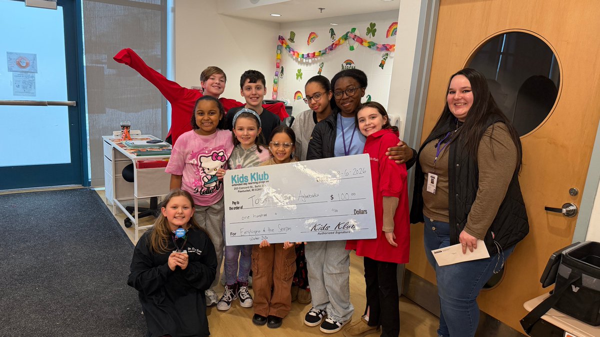 EnrichEdRI's tweet photo. Congratulations to Tosin Adebayo-Agbebaku – our Employee of the Season!💖 Tosin is a Teen Aide at Kids Klub Stephen Olney and has been part of the team since October 2024. Before that, Tosin was a Kids Klub kid, attending Kids Klub Stephen Olney!

https://t.co/JxVIyK7aTv https://t.co/DFiMVJLzWP