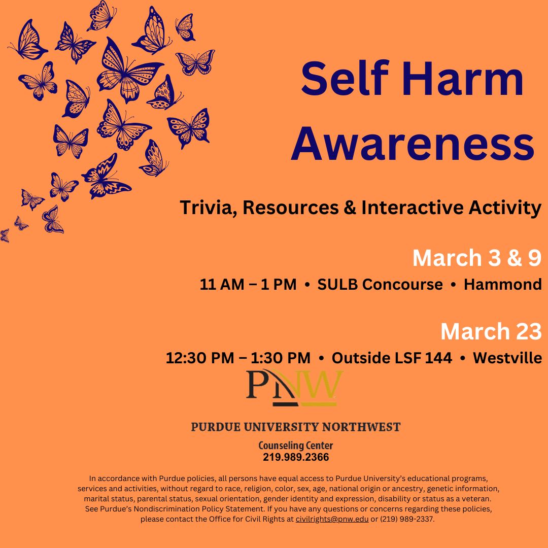 How do you help someone who engages in self-harm/self-injurious behavior?  Stop by the table in the SULB Concourse from 11 AM - 1 PM today.